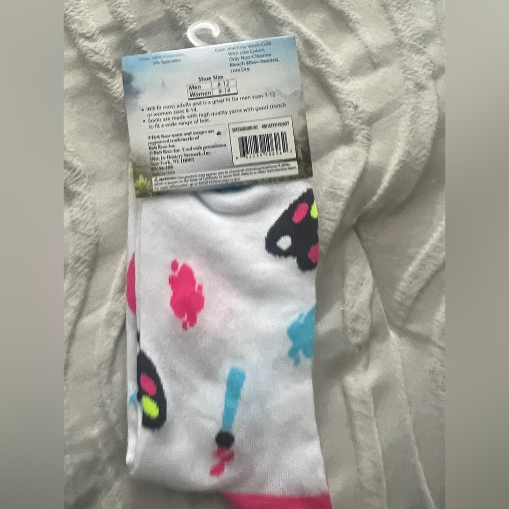 Bob Ross Unisex White and Pink Crew Socks - Picture 3 of 5